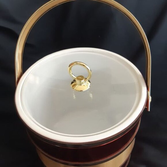 VTG MCM Shelton Ware Ice Bucket w/Handle Lucite Lid Red & Gold Christmas Colors - Picture 9 of 9
